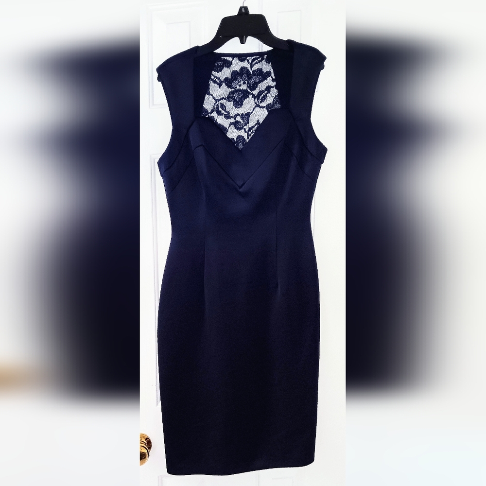 Connected Apparel Navy Dress with Lace Detail